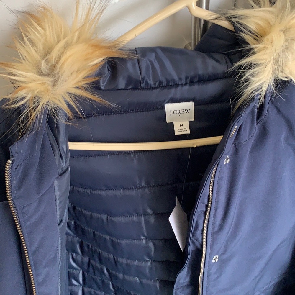 Navy J Crew Parka with Fur Hood - M